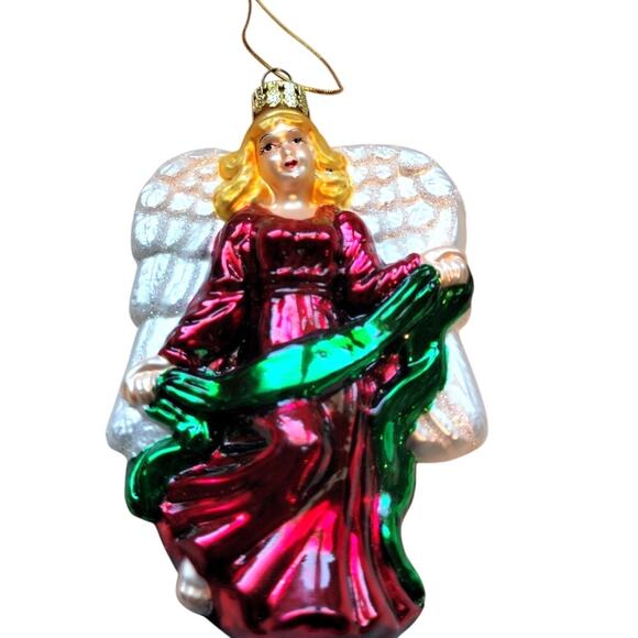 Old World Metallic Nativity Angel Christmas Ornament Hand-blown Glass - Picture 1 of 7